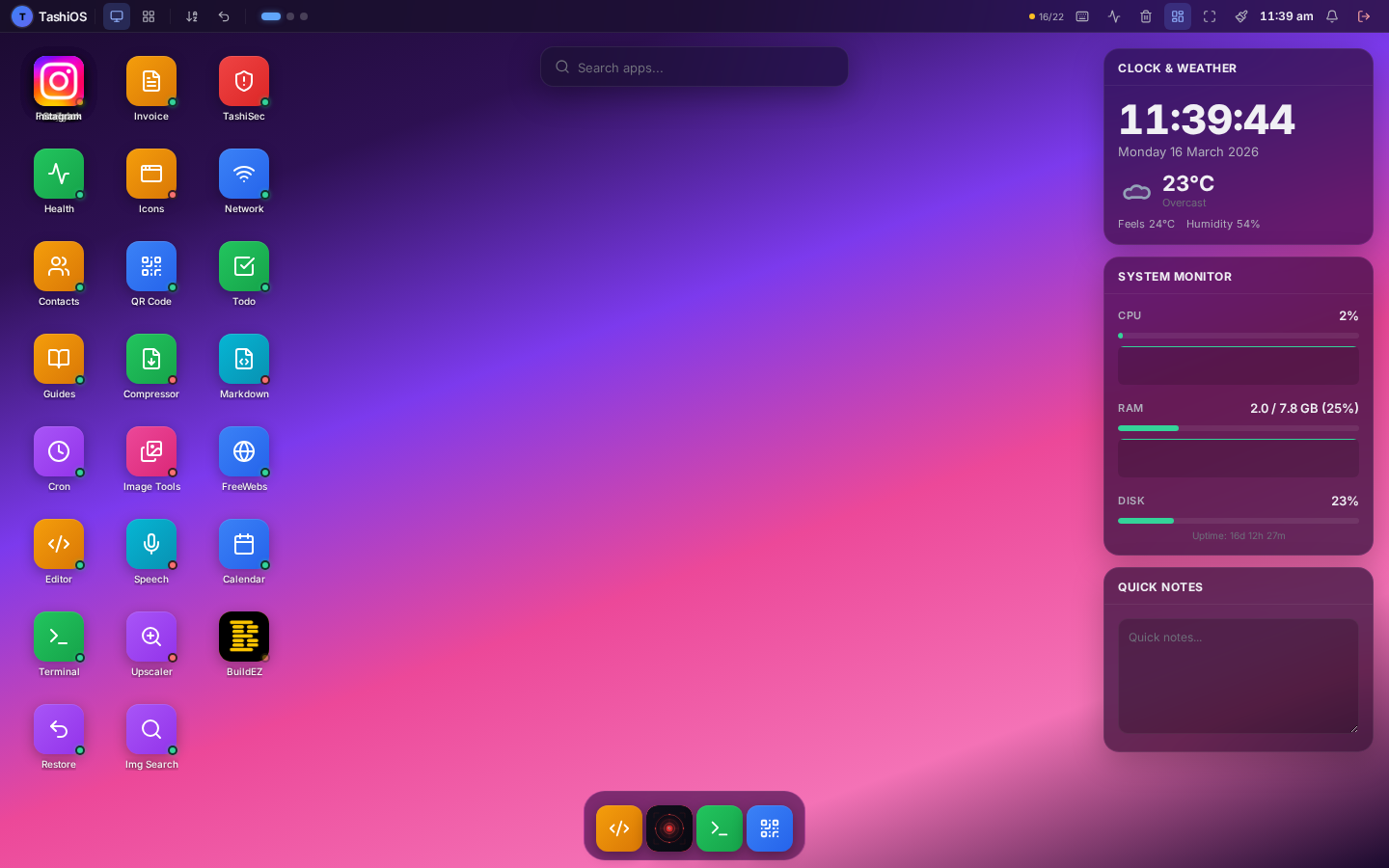 TashiOS Desktop Interface